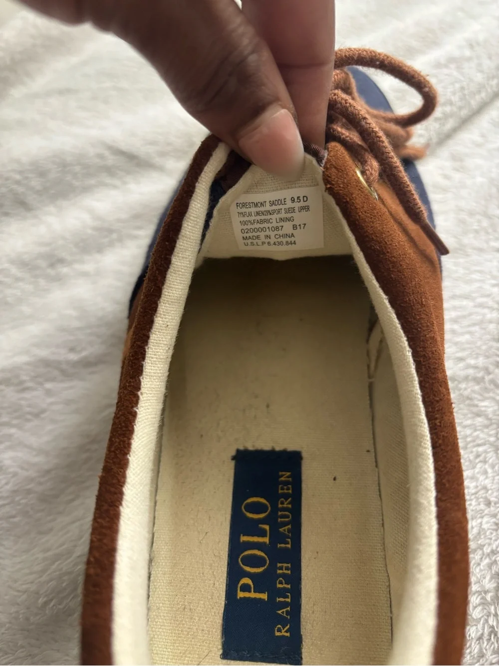Ralph Lauren Men Two-Tone Navy and Brown Canvas Boat Shoes Size 9.5